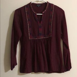 Madewell burgandy long sleeve blouse
